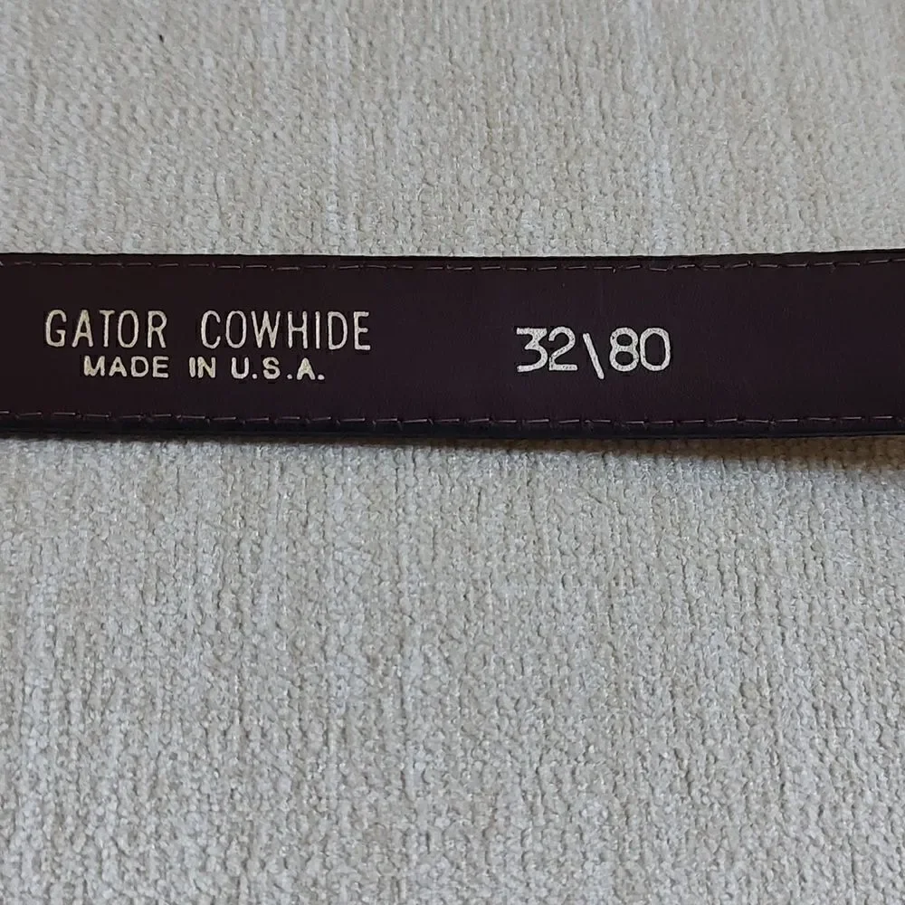 Gator Cowhide Brown Leather Belt Gold Buckle Size 32